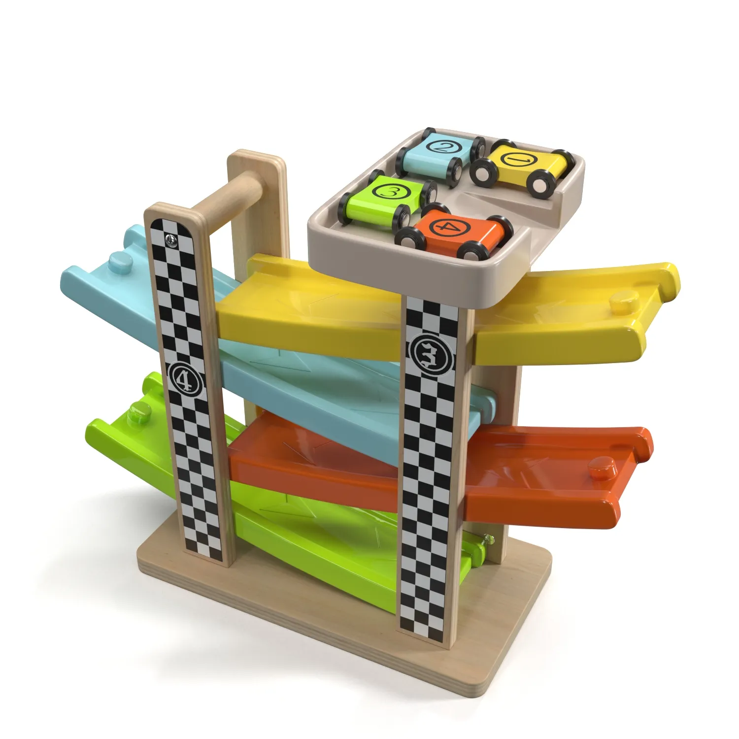 Top Bright Toddler Gifts Wooden Race Track Car Ramp Racer PBR 3D Model_06